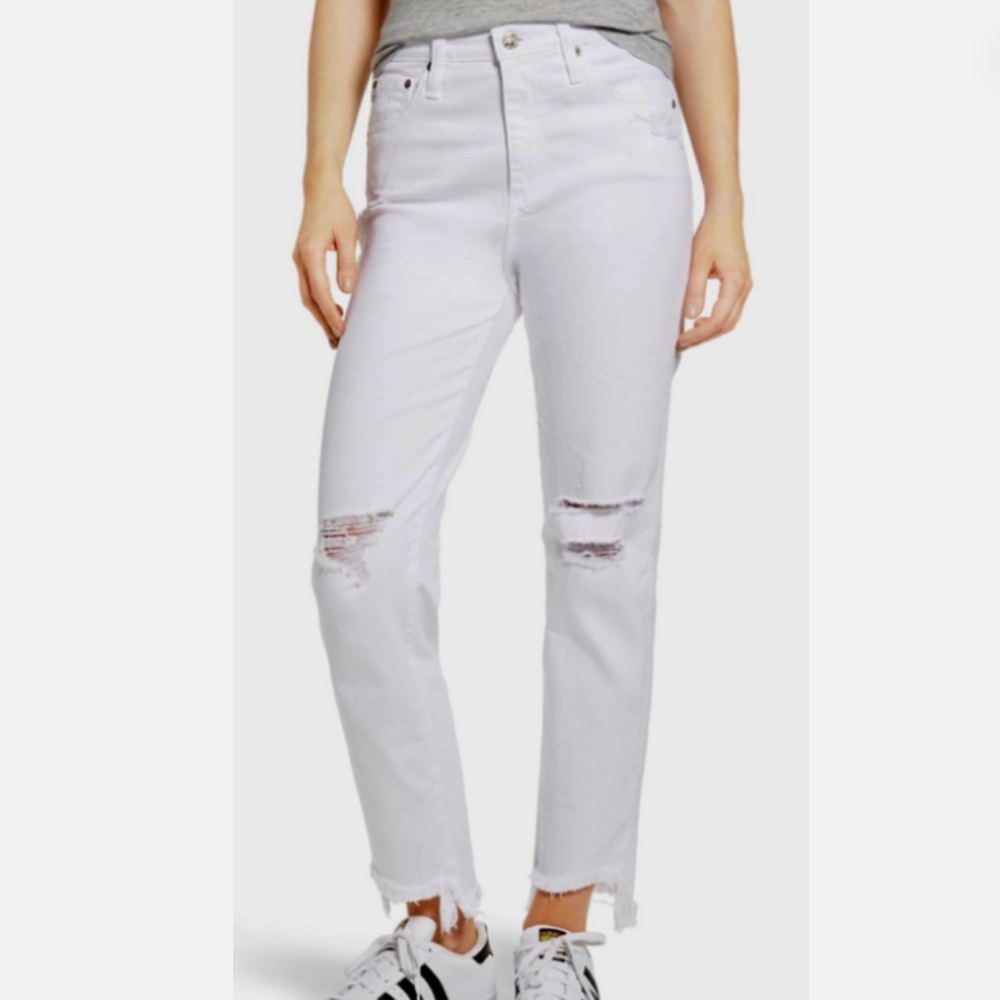 AG White High Waisted Tapered Leg Jeans